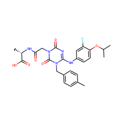 Cc1ccc(Cn2c(Nc3ccc(OC(C)C)c(F)c3)nc(=O)n(CC(=O)N[C@@H](C)C(=O)O)c2=O)cc1 ZINC000204179469