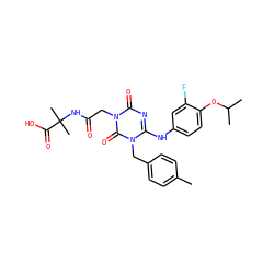Cc1ccc(Cn2c(Nc3ccc(OC(C)C)c(F)c3)nc(=O)n(CC(=O)NC(C)(C)C(=O)O)c2=O)cc1 ZINC000204192163