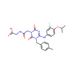 Cc1ccc(Cn2c(Nc3ccc(OC(C)C)c(F)c3)nc(=O)n(CC(=O)NCC(=O)O)c2=O)cc1 ZINC000204748798