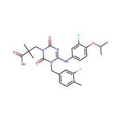 Cc1ccc(Cn2c(Nc3ccc(OC(C)C)c(F)c3)nc(=O)n(CC(C)(C)C(=O)O)c2=O)cc1F ZINC000200515049