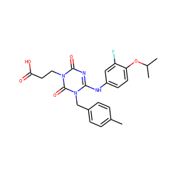 Cc1ccc(Cn2c(Nc3ccc(OC(C)C)c(F)c3)nc(=O)n(CCC(=O)O)c2=O)cc1 ZINC000200518130