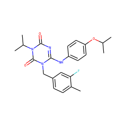 Cc1ccc(Cn2c(Nc3ccc(OC(C)C)cc3)nc(=O)n(C(C)C)c2=O)cc1F ZINC000200520817