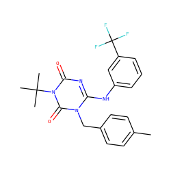Cc1ccc(Cn2c(Nc3cccc(C(F)(F)F)c3)nc(=O)n(C(C)(C)C)c2=O)cc1 ZINC000200513782