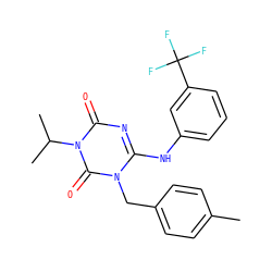 Cc1ccc(Cn2c(Nc3cccc(C(F)(F)F)c3)nc(=O)n(C(C)C)c2=O)cc1 ZINC000143003269