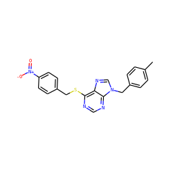 Cc1ccc(Cn2cnc3c(SCc4ccc([N+](=O)[O-])cc4)ncnc32)cc1 ZINC000013584445