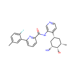 Cc1ccc(F)c(-c2cccc(C(=O)Nc3cnccc3[C@@H]3C[C@H](C)[C@H](O)[C@H](N)C3)n2)c1 ZINC000140156989