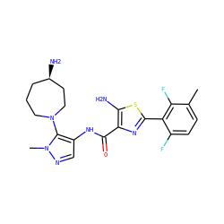 Cc1ccc(F)c(-c2nc(C(=O)Nc3cnn(C)c3N3CCC[C@@H](N)CC3)c(N)s2)c1F ZINC000169699284