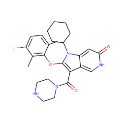 Cc1ccc(F)c(C)c1Oc1c(C(=O)N2CCNCC2)c2c[nH]c(=O)cc2n1C1CCCCC1 ZINC000072182599