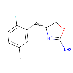 Cc1ccc(F)c(C[C@@H]2COC(N)=N2)c1 ZINC000169698828
