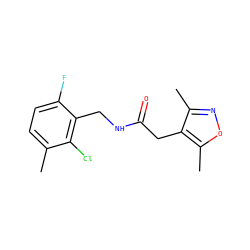 Cc1ccc(F)c(CNC(=O)Cc2c(C)noc2C)c1Cl ZINC000084671773