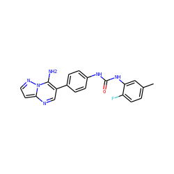 Cc1ccc(F)c(NC(=O)Nc2ccc(-c3cnc4ccnn4c3N)cc2)c1 ZINC000040846327