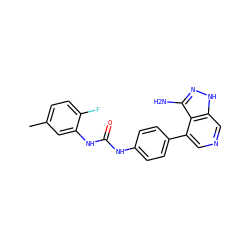 Cc1ccc(F)c(NC(=O)Nc2ccc(-c3cncc4[nH]nc(N)c34)cc2)c1 ZINC000029130122