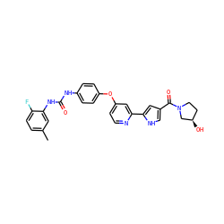 Cc1ccc(F)c(NC(=O)Nc2ccc(Oc3ccnc(-c4cc(C(=O)N5CC[C@@H](O)C5)c[nH]4)c3)cc2)c1 ZINC000116236001