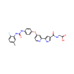 Cc1ccc(F)c(NC(=O)Nc2ccc(Oc3ccnc(-c4cc(C(=O)NCC(=O)O)c[nH]4)c3)cc2)c1 ZINC000168726853