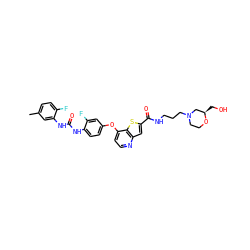 Cc1ccc(F)c(NC(=O)Nc2ccc(Oc3ccnc4cc(C(=O)NCCCN5CCO[C@H](CO)C5)sc34)cc2F)c1 ZINC000220032410