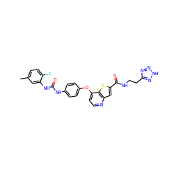 Cc1ccc(F)c(NC(=O)Nc2ccc(Oc3ccnc4cc(C(=O)NCCc5nn[nH]n5)sc34)cc2)c1 ZINC000220005738