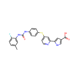 Cc1ccc(F)c(NC(=O)Nc2ccc(Sc3ccnc(-c4cc(C(=O)O)c[nH]4)c3)cc2)c1 ZINC000168866483
