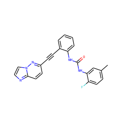 Cc1ccc(F)c(NC(=O)Nc2ccccc2C#Cc2ccc3nccn3n2)c1 ZINC001772628648
