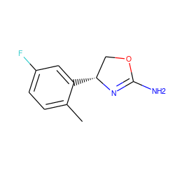 Cc1ccc(F)cc1[C@@H]1COC(N)=N1 ZINC000169698852