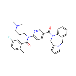 Cc1ccc(F)cc1C(=O)N(CCCN(C)C)c1ccc(C(=O)N2Cc3cccn3Cc3ccccc32)cn1 ZINC000029463620