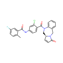 Cc1ccc(F)cc1C(=O)Nc1ccc(C(=O)N2C[C@@H]3C=CC(=O)N3Cc3ccccc32)c(Cl)c1 ZINC000028824048