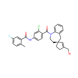 Cc1ccc(F)cc1C(=O)Nc1ccc(C(=O)N2CC[C@]3(C=C(CO)CC3)Cc3ccccc32)c(Cl)c1 ZINC000028962421