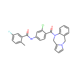Cc1ccc(F)cc1C(=O)Nc1ccc(C(=O)N2Cc3cccn3Cc3ccccc32)c(Cl)c1 ZINC000000600399