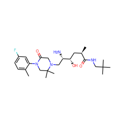 Cc1ccc(F)cc1N1CC(C)(C)N(C[C@H](N)[C@@H](O)C[C@@H](C)C(=O)NCC(C)(C)C)CC1=O ZINC000096270470