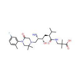 Cc1ccc(F)cc1N1CC(C)(C)N(C[C@H](N)[C@@H](O)C[C@H](C(=O)NCC(C)(C)C(=O)O)C(C)C)CC1=O ZINC000096270505
