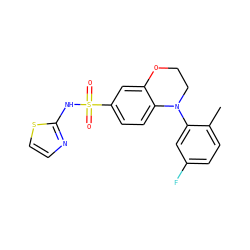 Cc1ccc(F)cc1N1CCOc2cc(S(=O)(=O)Nc3nccs3)ccc21 ZINC000205725017