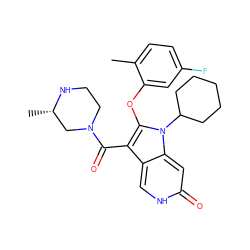 Cc1ccc(F)cc1Oc1c(C(=O)N2CCN[C@@H](C)C2)c2c[nH]c(=O)cc2n1C1CCCCC1 ZINC000072182478