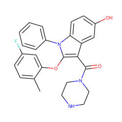 Cc1ccc(F)cc1Oc1c(C(=O)N2CCNCC2)c2cc(O)ccc2n1-c1ccccc1 ZINC000064527826