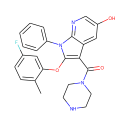 Cc1ccc(F)cc1Oc1c(C(=O)N2CCNCC2)c2cc(O)cnc2n1-c1ccccc1 ZINC000072179930