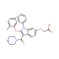 Cc1ccc(F)cc1Oc1c(C(=O)N2CCNCC2)c2ccc(OCC(=O)O)cc2n1-c1ccccc1 ZINC000064528318