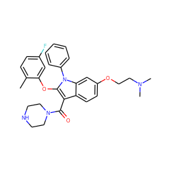 Cc1ccc(F)cc1Oc1c(C(=O)N2CCNCC2)c2ccc(OCCN(C)C)cc2n1-c1ccccc1 ZINC000064512128