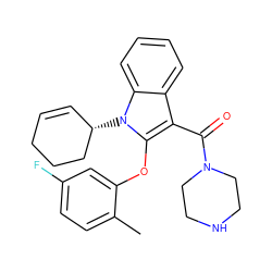 Cc1ccc(F)cc1Oc1c(C(=O)N2CCNCC2)c2ccccc2n1[C@H]1C=CCCC1 ZINC000043206832