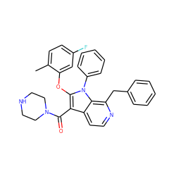 Cc1ccc(F)cc1Oc1c(C(=O)N2CCNCC2)c2ccnc(Cc3ccccc3)c2n1-c1ccccc1 ZINC000072181035