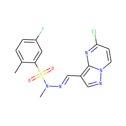 Cc1ccc(F)cc1S(=O)(=O)N(C)/N=C/c1cnn2ccc(Cl)nc12 ZINC000473112644