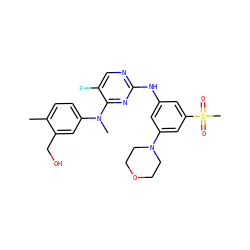 Cc1ccc(N(C)c2nc(Nc3cc(N4CCOCC4)cc(S(C)(=O)=O)c3)ncc2F)cc1CO ZINC001772636290