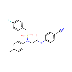 Cc1ccc(N(CC(=O)Nc2ccc(C#N)cc2)S(=O)(=O)Cc2ccc(F)cc2)cc1 ZINC000653850856
