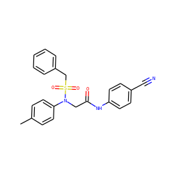 Cc1ccc(N(CC(=O)Nc2ccc(C#N)cc2)S(=O)(=O)Cc2ccccc2)cc1 ZINC000653850801