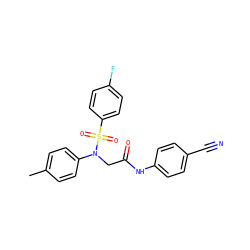 Cc1ccc(N(CC(=O)Nc2ccc(C#N)cc2)S(=O)(=O)c2ccc(F)cc2)cc1 ZINC000653850845