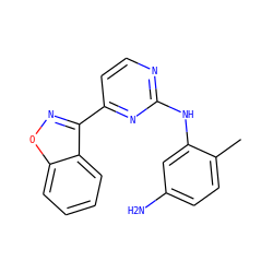 Cc1ccc(N)cc1Nc1nccc(-c2noc3ccccc23)n1 ZINC000036187669