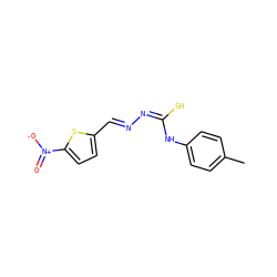 Cc1ccc(N/C(S)=N\N=C\c2ccc([N+](=O)[O-])s2)cc1 ZINC000008683529