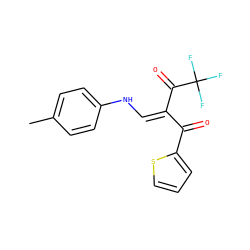 Cc1ccc(N/C=C(/C(=O)c2cccs2)C(=O)C(F)(F)F)cc1 ZINC000100612316