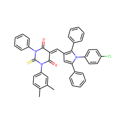 Cc1ccc(N2C(=O)/C(=C\c3cc(-c4ccccc4)n(-c4ccc(Cl)cc4)c3-c3ccccc3)C(=O)N(c3ccccc3)C2=S)cc1C ZINC000033358232