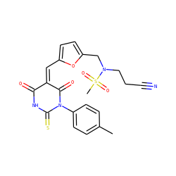 Cc1ccc(N2C(=O)/C(=C\c3ccc(CN(CCC#N)S(C)(=O)=O)o3)C(=O)NC2=S)cc1 ZINC000033569877