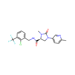 Cc1ccc(N2C[C@@H](C(=O)NCc3cccc(C(F)(F)F)c3Cl)N(C)C2=O)cn1 ZINC000095565588