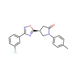 Cc1ccc(N2C[C@@H](c3nc(-c4cccc(Cl)c4)no3)CC2=O)cc1 ZINC000012416150