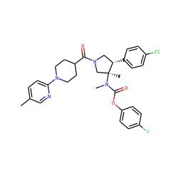 Cc1ccc(N2CCC(C(=O)N3C[C@H](c4ccc(Cl)cc4)[C@@](C)(N(C)C(=O)Oc4ccc(F)cc4)C3)CC2)nc1 ZINC000169698925